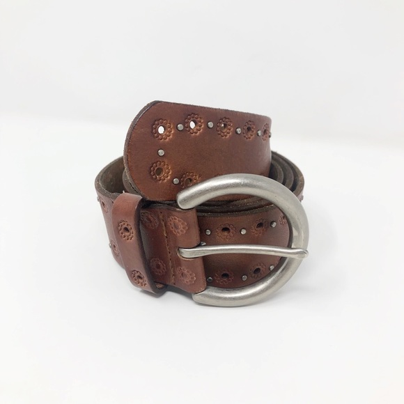Fossil Tan Leather Studded Embossed Belt Medium - Picture 6 of 8